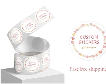 100 x Custom Roll Circle Labels. Your own design is printed 100+ Bulk custom stickers. High Resolution and Quality