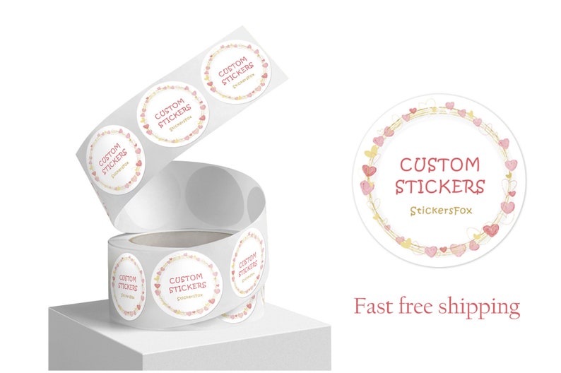 100 x Custom Roll Circle Labels. Your own design is printed 100 Bulk custom stickers. High Resolution and Quality image 1