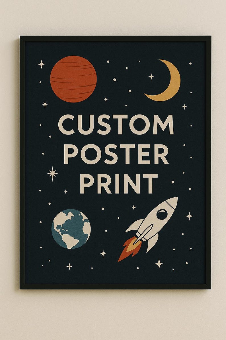 Custom poster print displayed in black frame – personalized wall art for weddings, families, or home decor