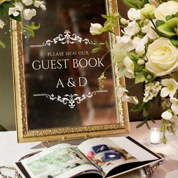 Placa de Livro de Assinaturas para Casamento com Adesivo para Espelho, Placa Personalizada para Recepção, Sem Adesivo Estático