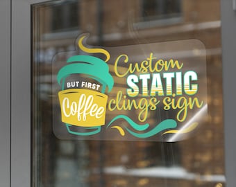 Custom window static cling decals | Static cling signs | Storefront static cling clear decal