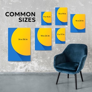 Poster size chart showing 11x14, 16x20, 24x36 inches – custom print options
