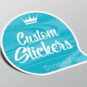 Custom stickers. Logo stickers or decals printed on waterproof permanent, quality vinyl. Cut to any shape.