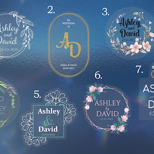 Adesivi per matrimonio, adesivi in vinile trasparenti personalizzati per matrimonio, decalcomanie trasparenti personalizzate per matrimonio