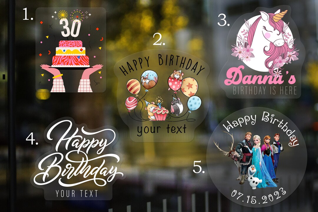 Happy Birthday Stickers, Custom Birthday Transparent Vinyl Stickers