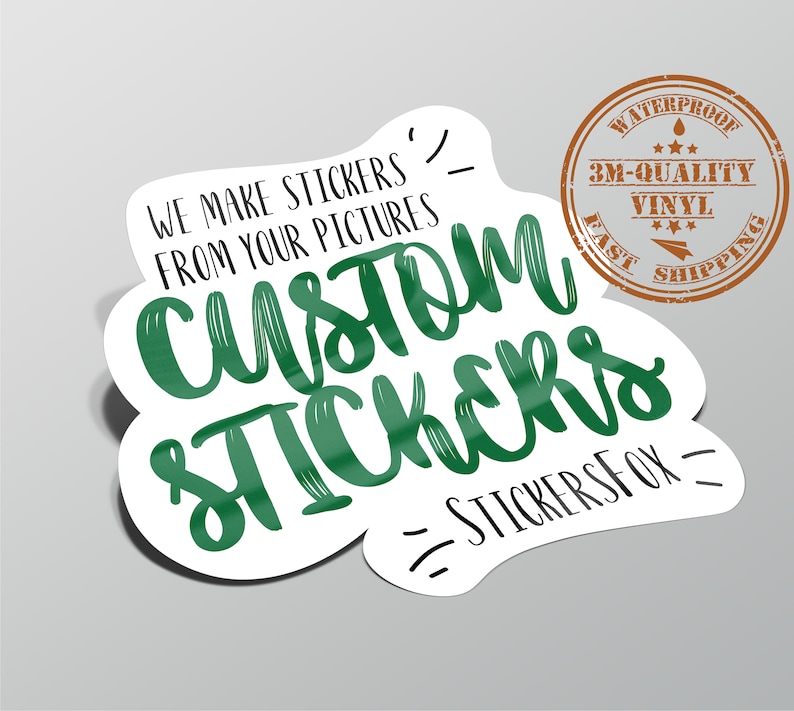 Your custom stickers or vinyl decals cut to any shape. Custom image, logo or any design printed on waterproof permanent, quality vinyl. 