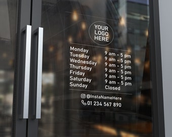 Store Hours Static, Store Hours Sign, Store Hours Sticker, Hours of Operation Static, Hours Decal, Color Logo, Business Hours Clear Decal