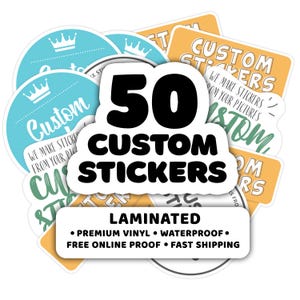 50 Custom Die-Cut Vinyl Stickers Pack - Laminated, Waterproof, Fast Shipping