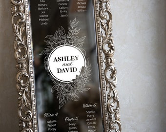 Wedding Seating Chart Mirror Static Cling Decal