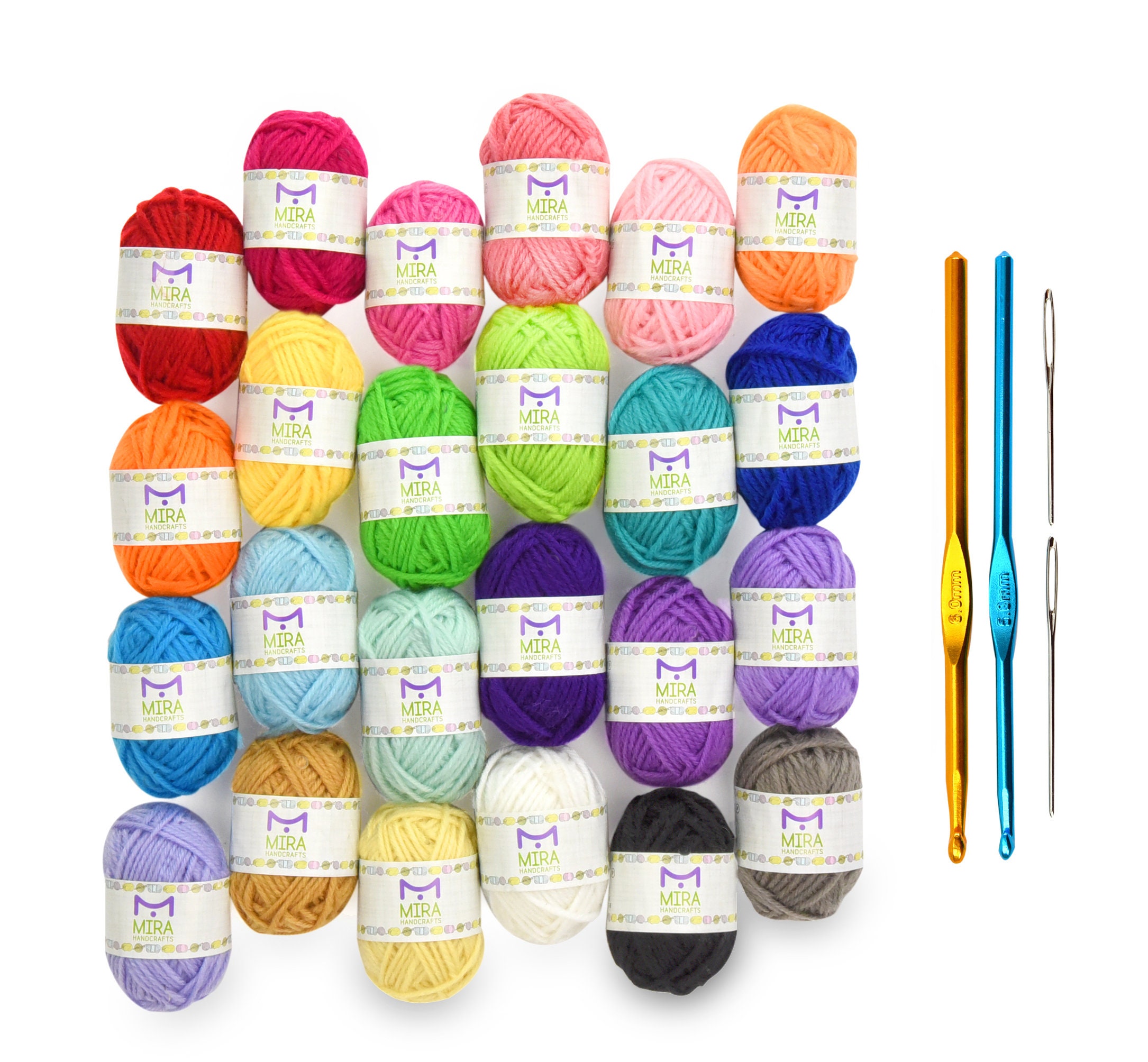 24 Knitting Yarn Mini Skeins 2 Knitting Needles 2 Crochet Etsy