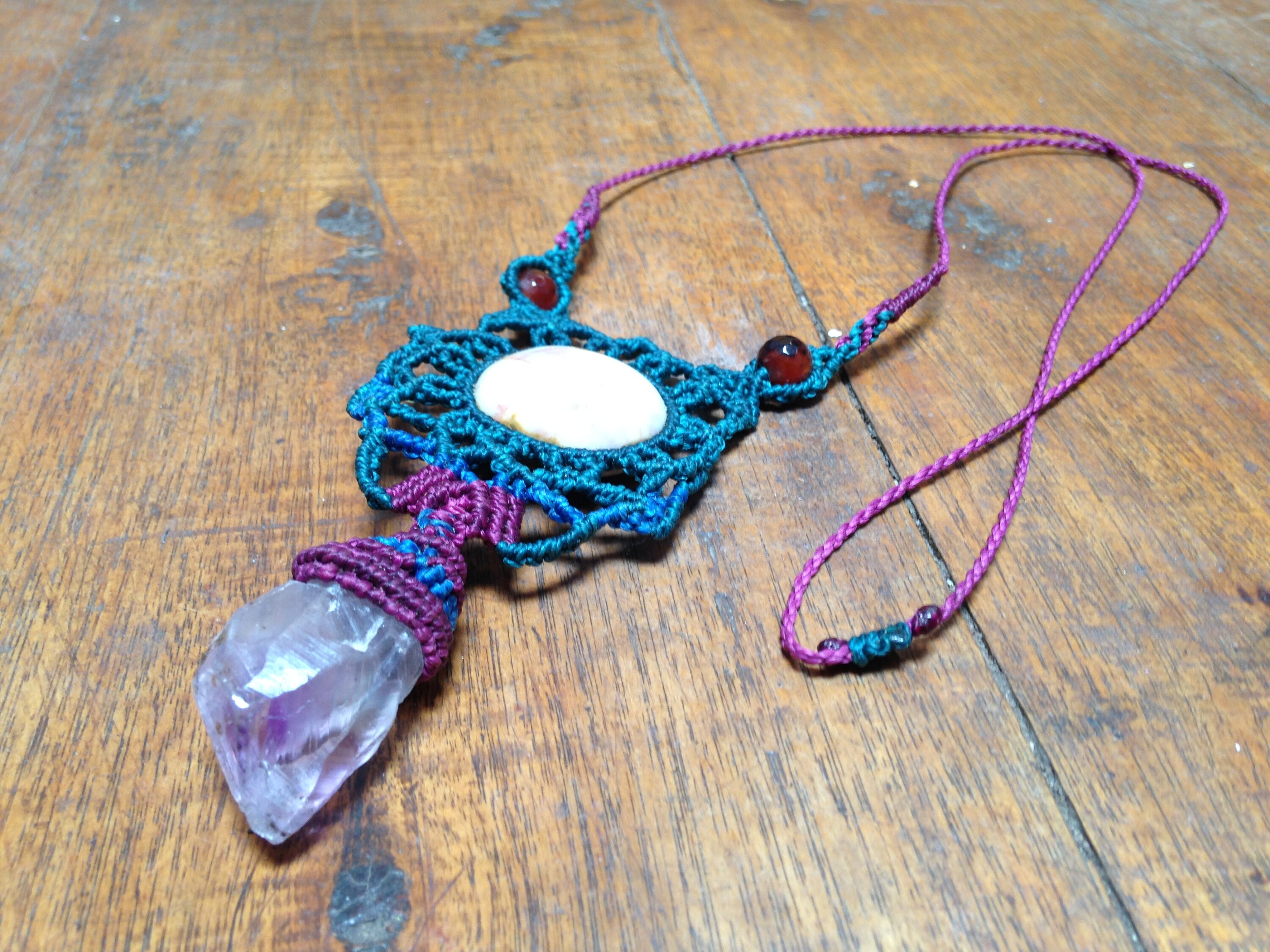 Macrame Handmade Necklace Healing Crystal Necklace Amythest Etsy