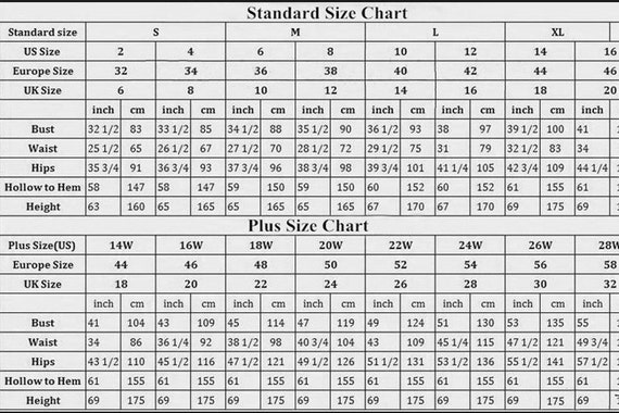 Etsy Size Chart