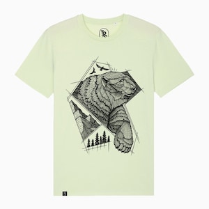 Polar Bear Grizzly Hiking Summer T-shirt Beach Gift Art Print Tee Top Shirt Drawing Camping Men Unisex Organic Cotton
