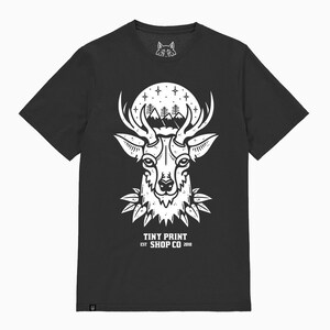 Wild Stag Deer Art Retro Urban Hiking Travel Men Women Organic  Minimal Tattoo Design Funny T-shirt Tee Top Shirt Stipple Drawing