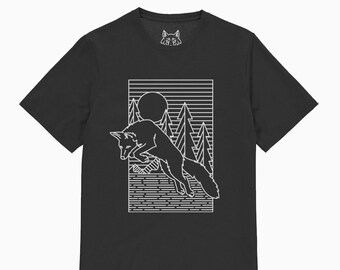 Wolf Jumping Fox Wolves Wolf Pack Minimal Tattoo Design Funny T-shirt Tee Top Shirt Stipple Drawing Adult Gift Unisex