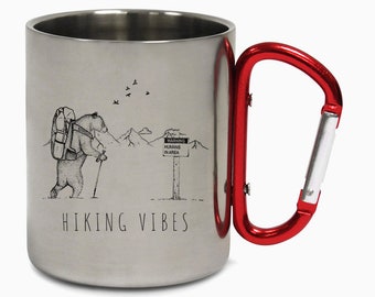 Escape Cute Drawing Road Trip Mountains Hiking Carabiner Vibes Grizzly Bear Travel Holiday Camping Adventure Coffee Tea Mug Gift Birthday