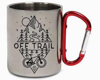 Off Trail Bike Biking Mountain Riding Escape Hiking Carabiner Travel Holiday Camping Adventure Coffee Cup Tea Mug Gift Birthday