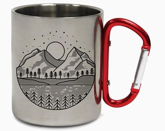 Mountains Line Art Escape Ski Range Hiking Carabiner Travel Holiday Camping Adventure Coffee Cup Tea Mug Gift Birthday
