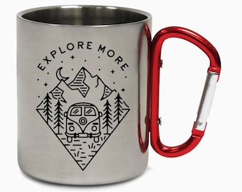 Adventure Awaits RV Camping Cup Road Trip Mountains Hiking Carabiner Vibes Travel Holiday Coffee Mug Gift Birthday