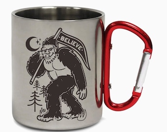 Sasquatch Big Foot Believe Willow Creek Cali Road Trip Mountains Hiking Carabiner Travel Camping Adventure Coffee Tea Mug Gift Birthday