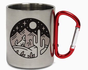 Wolves Howling Moon Wolf Dog Mountains Hiking Carabiner Vibes Grizzly Bear Travel Holiday Camping Adventure Coffee Tea Mug Gift Birthday