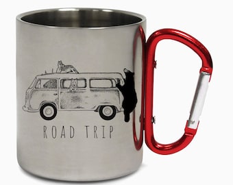 Adventure Awaits Cute Road Trip Mountains Hiking Carabiner Vibes Grizzly Bear Travel Holiday Camping Adventure Coffee Tea Mug Gift Birthday