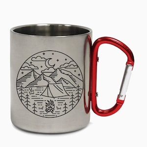 Camping Steel Cup Hiking Carabiner Travel Holiday Adventure Coffee Tea Mug Gift Birthday