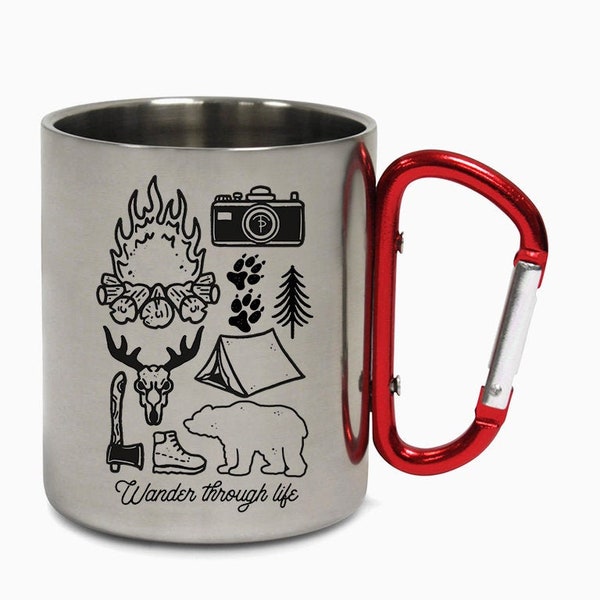 Escape Outdoors Gear Illustration Wild Camping Hiking Carabiner Travel Camping Adventure Coffee Cup Tea Mug Gift Birthday