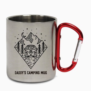 Camper Van Mug, ,Carabiner Mug, Steel, Enamel Mug, Personalised Gift, Gifts for Him, Gifts for Her, Camping