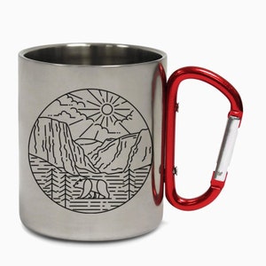 Yosemite National Park California Minimal Mountains Hiking Carabiner Grizzly Bear Travel Holiday Adventure Coffee Tea Mug Gift Birthday