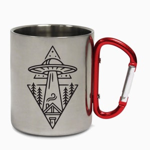 UFO Space Alien Area 51 Minimal Mountains Hiking Carabiner Vibes Grizzly Bear Travel Holiday Adventure Coffee Tea Mug Gift Birthday