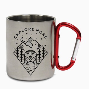 Adventure Awaits RV Camping Cup Road Trip Mountains Hiking Carabiner Vibes Travel Holiday Coffee Mug Gift Birthday