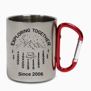 Benutzerdefinierte Camper-Becher, Wohnmobil, Karabiner-Becher, Stahl, Emaille-Becher, personalisiertes Geschenk, Geschenke für ihn, Geschenke für sie, Camping