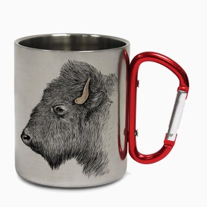 Bison buffalo yellowstone ilustração selvagem acampamento caminhadas mosquetão viagem acampamento aventura xícara de café caneca de chá presente aniversário
