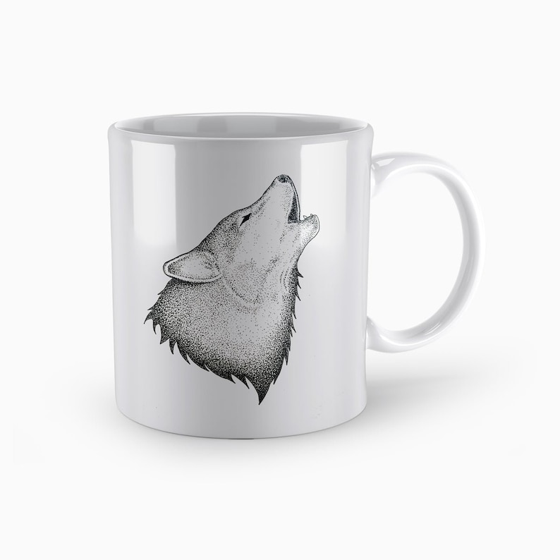 Wolf Howling Howl Wolf Dog Arctic Winter Snow Stipple Art Cute Etsy