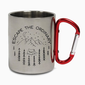 Escape The Ordinary Road Trip Mountains Hiking Carabiner Vibes Grizzly Bear Travel Holiday Camping Adventure Coffee Tea Mug Gift Birthday