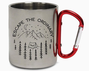 Escape The Ordinary Road Trip Mountains Hiking Carabiner Vibes Grizzly Bear Travel Holiday Camping Adventure Coffee Tea Mug Gift Birthday