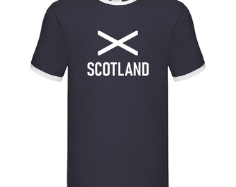 Scotland Personalised Navy Ringer T-Shirt, World Cup 2026 Shirt Custom Name/Number Adults Kids Family, Scottish Football Top