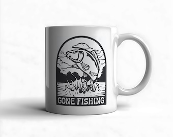 Gone Fishing Coffee Mug – Funny Father's Day Birthday Gift for Dad Custom Personalized Daddy