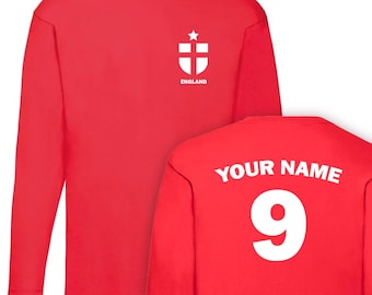 England Personalised T-Shirt, World Cup 2026 Shirt Custom Name/Number Adults Kids Family, English Football Long sleeve Top