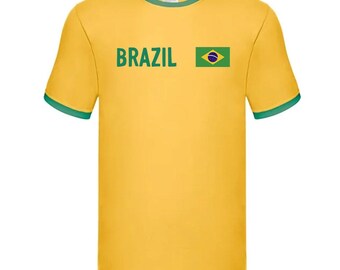 Brazil Personalised Ringer T-Shirt, World Cup 2026 Shirt Custom Name/Number Adults Kids Family, Football Top