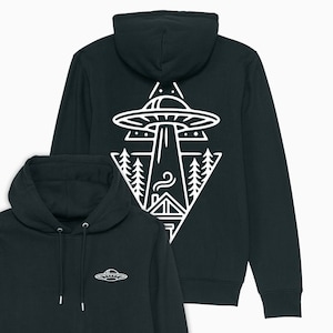 UFO Aliens Space Sci Fi Wandern Hike Hoodie Mit Kapuze Sweatshirt Pullover Top Camping Geschenk Unisex Reise Abenteuer Bio-Baumwolle