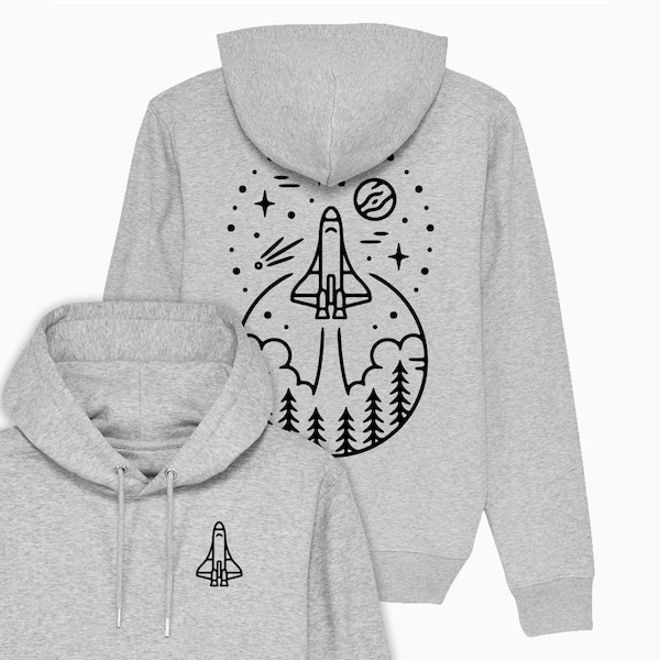 Space Travel Space Shuttle Hoodie Hooded Sweatshirt Jumper Top Camping Gift Unisex Travel Adventure Organic Cotton