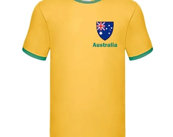 Australia Personalised Ringer T-Shirt, World Cup 2026 Shirt Custom Name/Number Adults Kids Family, Aussie Football Top