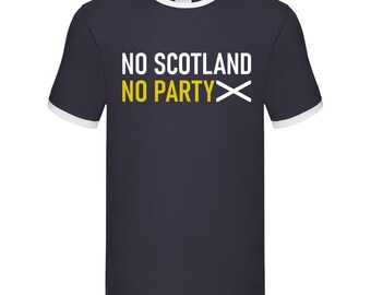 No Scotland No Party Personalised Navy Ringer T-Shirt, World Cup 2026 Shirt Custom Name/Number Adults Kids Family, Scottish Football Top
