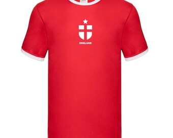 England Personalised Red Ringer T-Shirt, World Cup 2026 Shirt Custom Name/Number Adults Kids Family, English Football Long sleeve Top