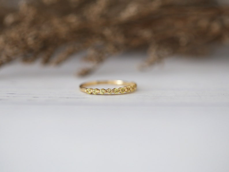 Promise Wedding Ring Half Eternity Yellow Sapphire Ring Bridal Ring Stackable Wedding Band Gemstone Ring Solid 14K Yellow Gold Match Ring