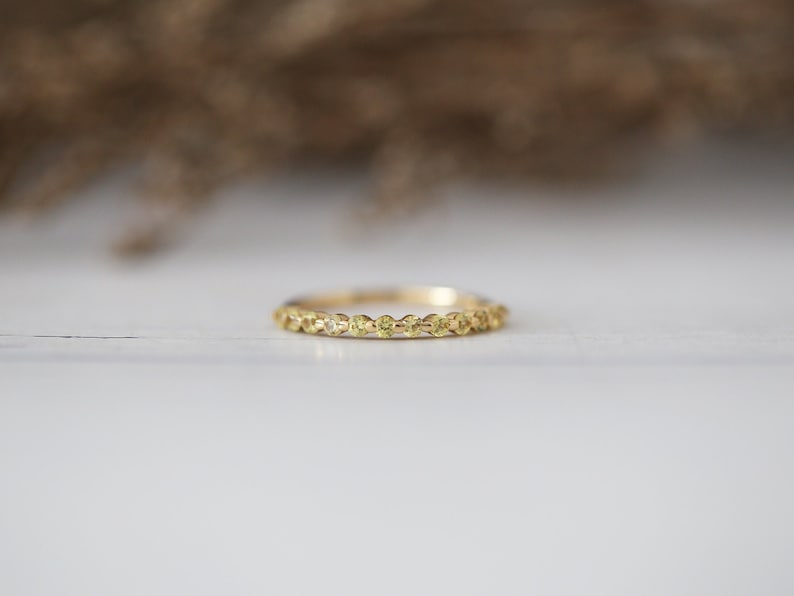 Promise Wedding Ring Half Eternity Yellow Sapphire Ring Bridal Ring Stackable Wedding Band Gemstone Ring Solid 14K Yellow Gold Match Ring