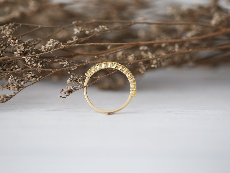Promise Wedding Ring Half Eternity Yellow Sapphire Ring Bridal Ring Stackable Wedding Band Gemstone Ring Solid 14K Yellow Gold Match Ring
