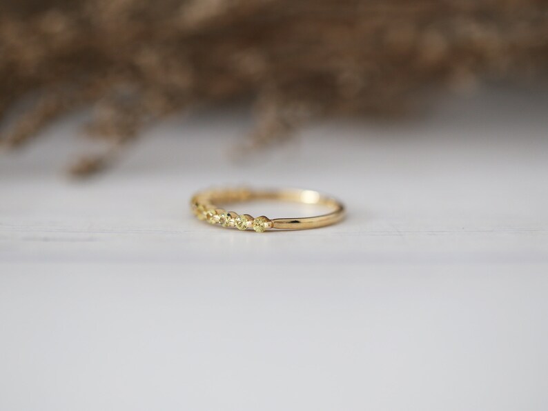 Promise Wedding Ring Half Eternity Yellow Sapphire Ring Bridal Ring Stackable Wedding Band Gemstone Ring Solid 14K Yellow Gold Match Ring